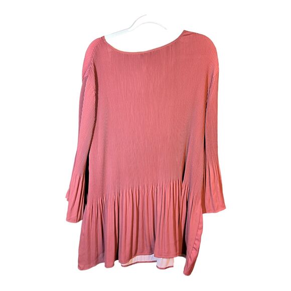 Catherines Womens 4X Top Pleated Floral Scoop Neck Bell Sleeve Boho 30/32 W Work - Picture 3 of 9